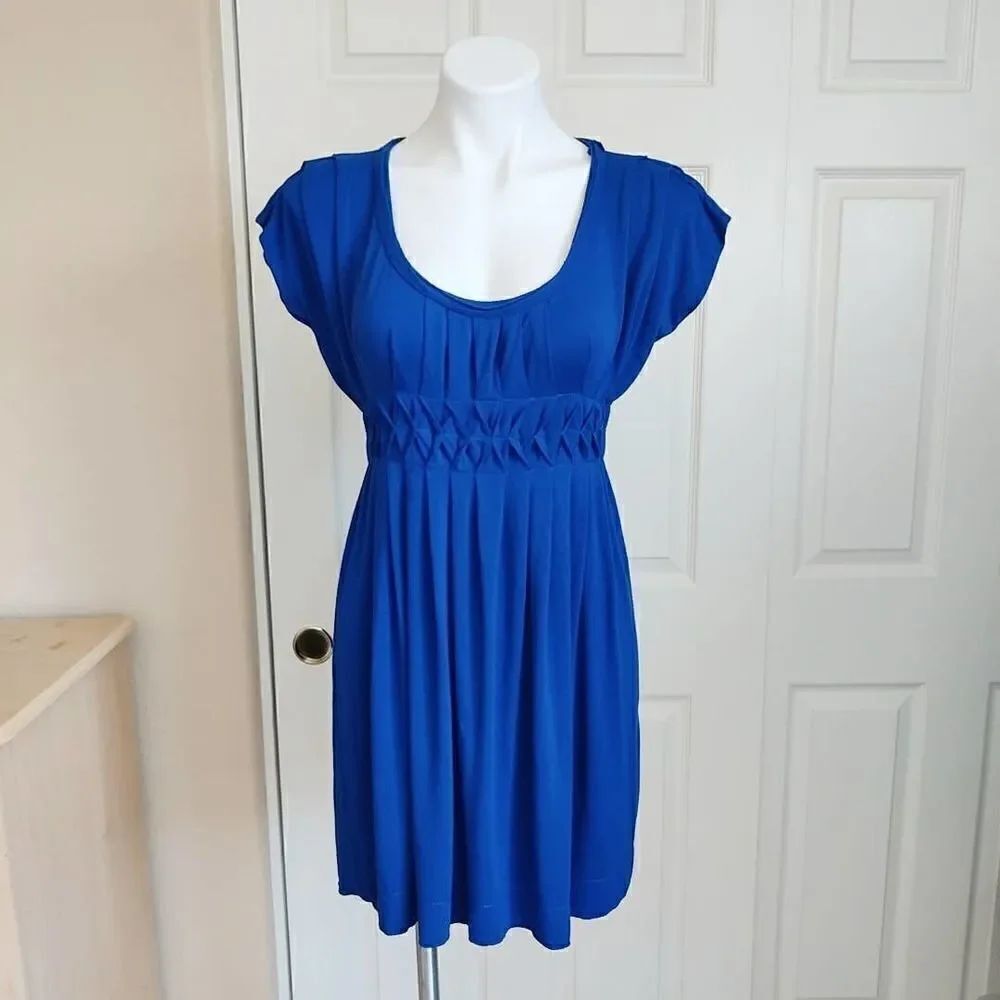 Max Studio blue stretch pleated mini dress XS